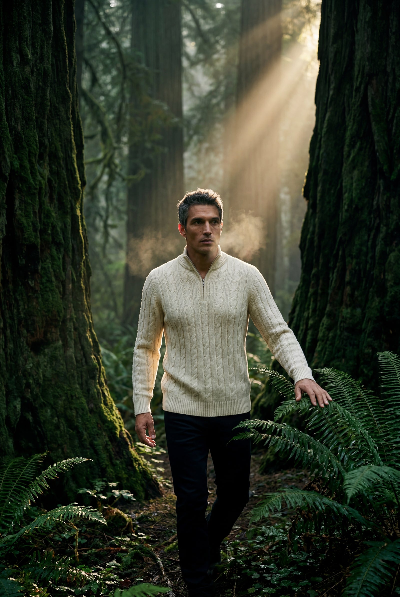 White Men's Cable Mock Neck Half Zip Sweater - Mock neck sweater - Photo 16