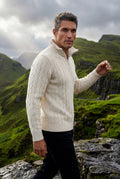 White Men's Cable Mock Neck Half Zip Sweater - Mock neck sweater - Photo 9