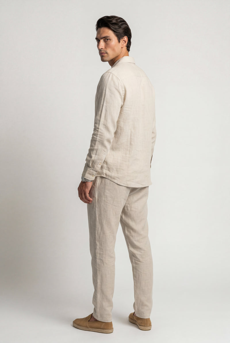 Beige Natural Beige Relaxed Fit Shirt and Trouser Set - Linen set - Photo 2