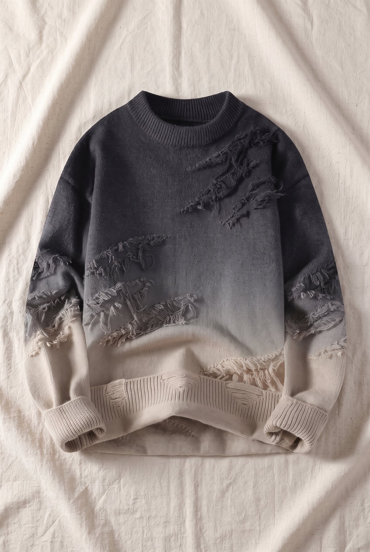Ombre Gradient Knit Sweater in Beige — studio front