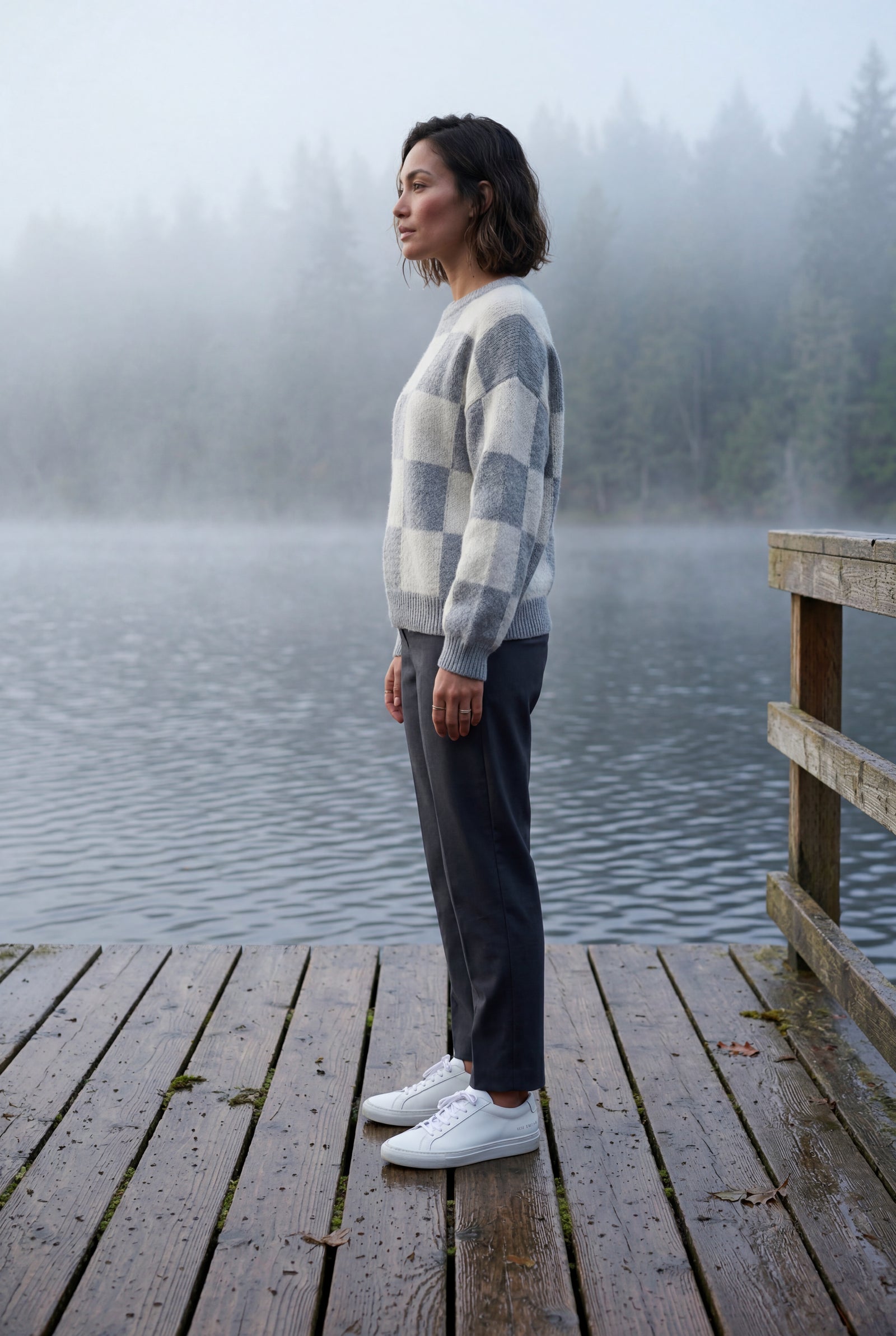 Light Gray Oversized Checkered Crewneck Chunky Sweater - Oversized sweater - Photo 15