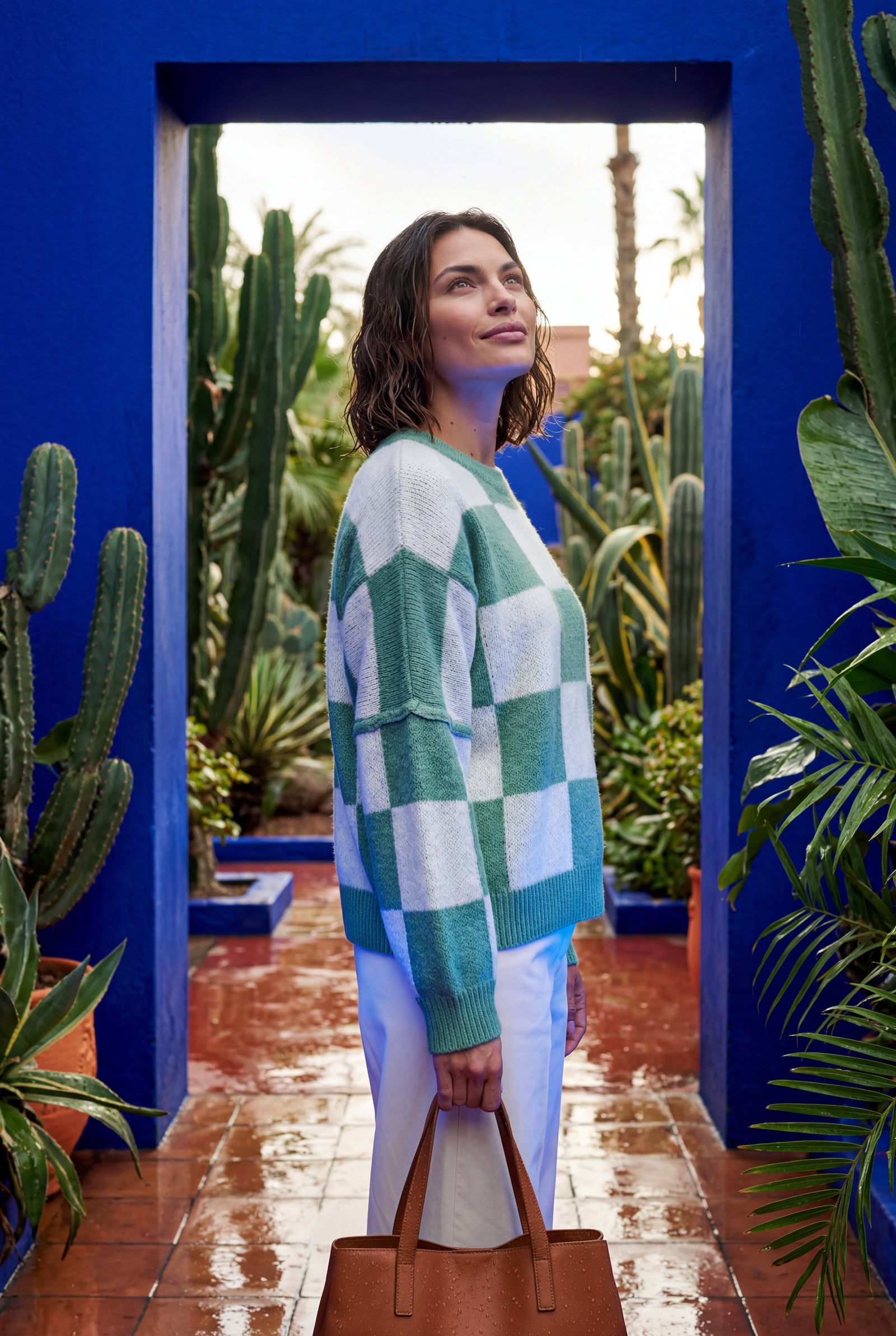 Green Oversized Checkered Crewneck Chunky Sweater - Oversized sweater - Photo 23