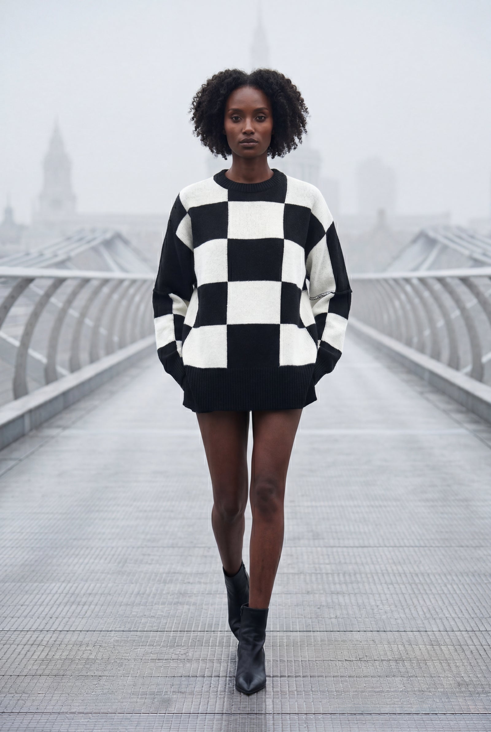 Black Oversized Checkered Crewneck Chunky Sweater - Oversized sweater - Photo 26