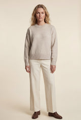 Beige Oversized Ribbed Crewneck Sweater - Oversized sweater - Photo 1