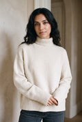 Oversized Ribbed Turtleneck Sweater in Beige — Stilenza main image