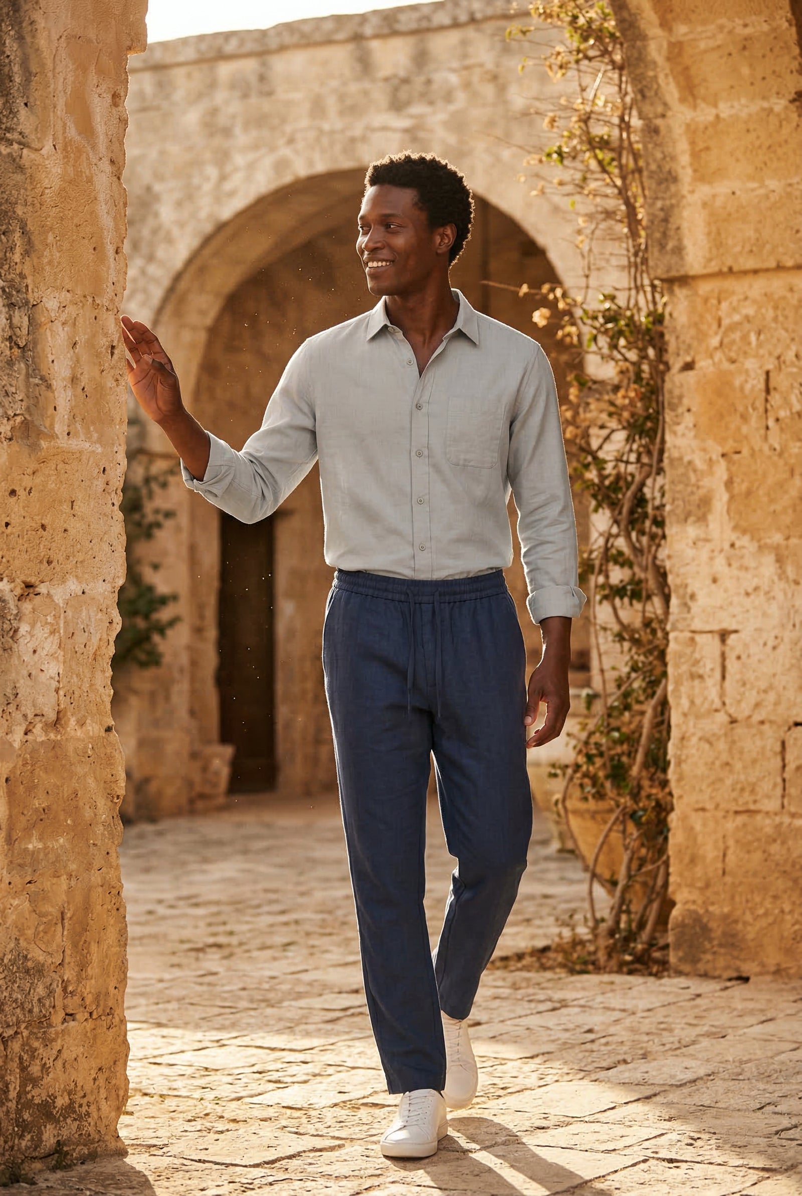 Gray Relaxed Button-down Shirt and Drawstring Trouser Set - Shirt set - Photo 13