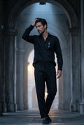 Black Relaxed Button-down Shirt and Drawstring Trouser Set - Shirt set - Photo 14