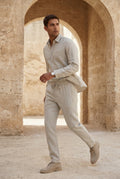 Beige Relaxed Button-down Shirt and Drawstring Trouser Set - Shirt set - Photo 2