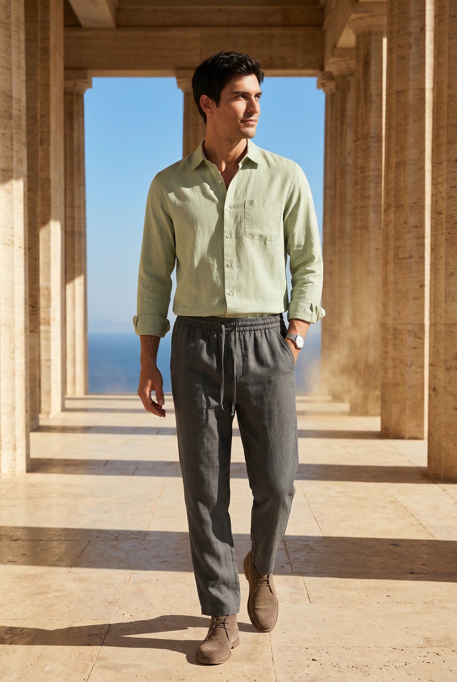 Mint Green Relaxed Button-down Shirt and Drawstring Trouser Set - Shirt set - Photo 8