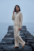 Beige Relaxed Collared Pullover Wide-leg Lounge Set - Leisure set - Photo 6