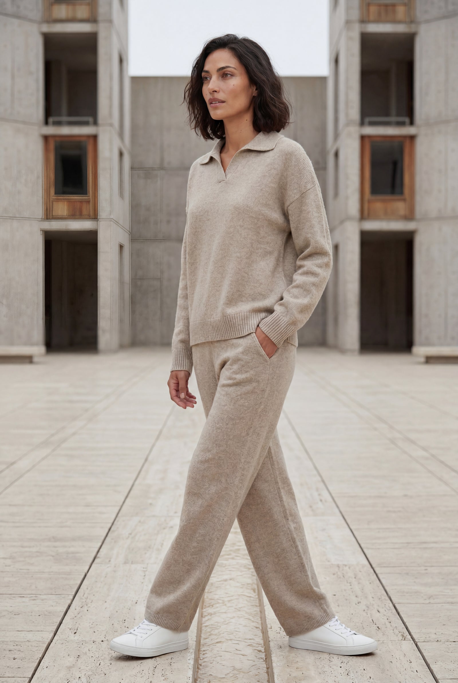 Taupe Relaxed Collared Pullover Wide-leg Lounge Set - Leisure set - Photo 7