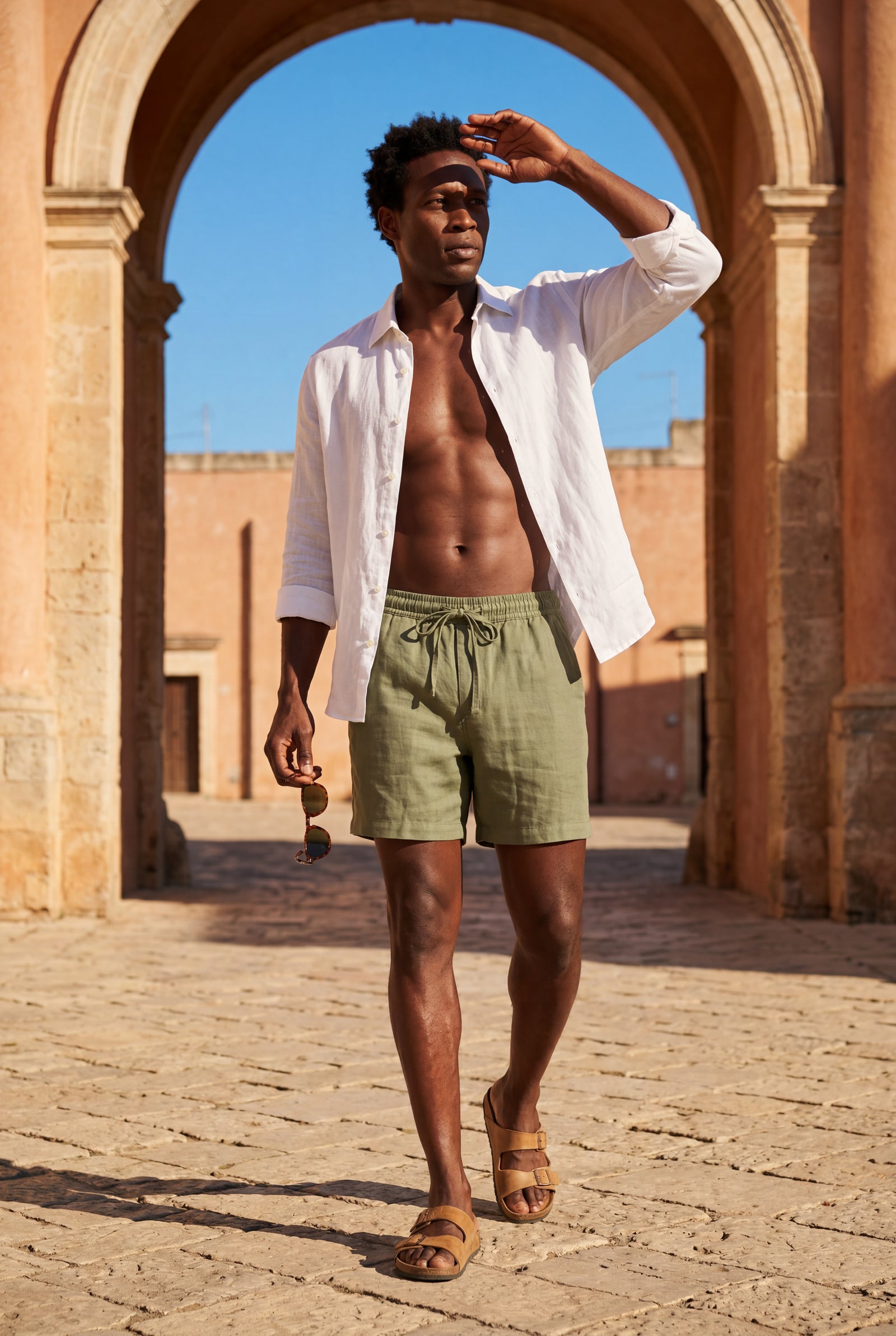 Green Relaxed Fit Drawstring Waist Shorts with Side Pockets - Relaxed fit shorts - Photo 12