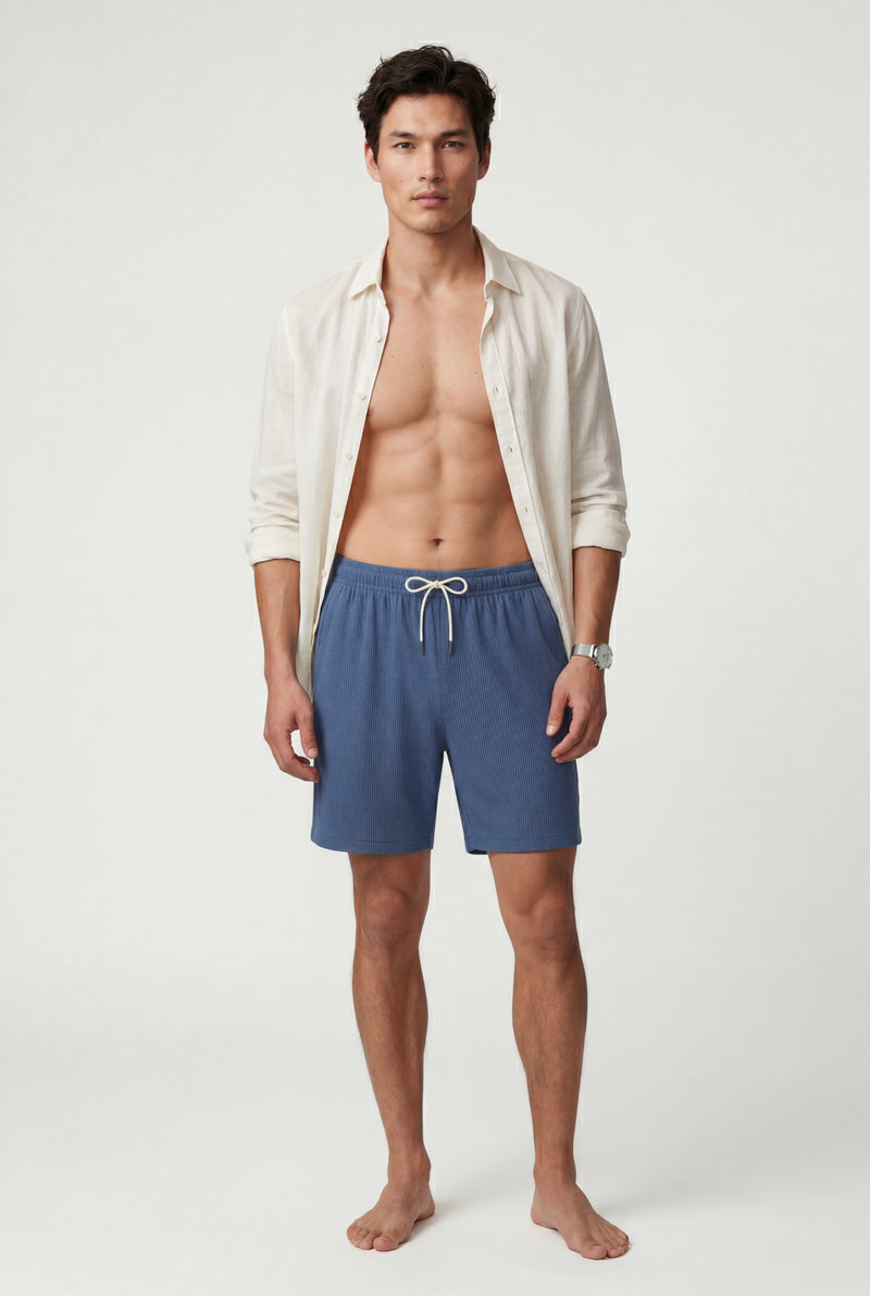 Blue Relaxed Fit Drawstring Waist Shorts with Side Pockets - Relaxed fit shorts - Photo 2