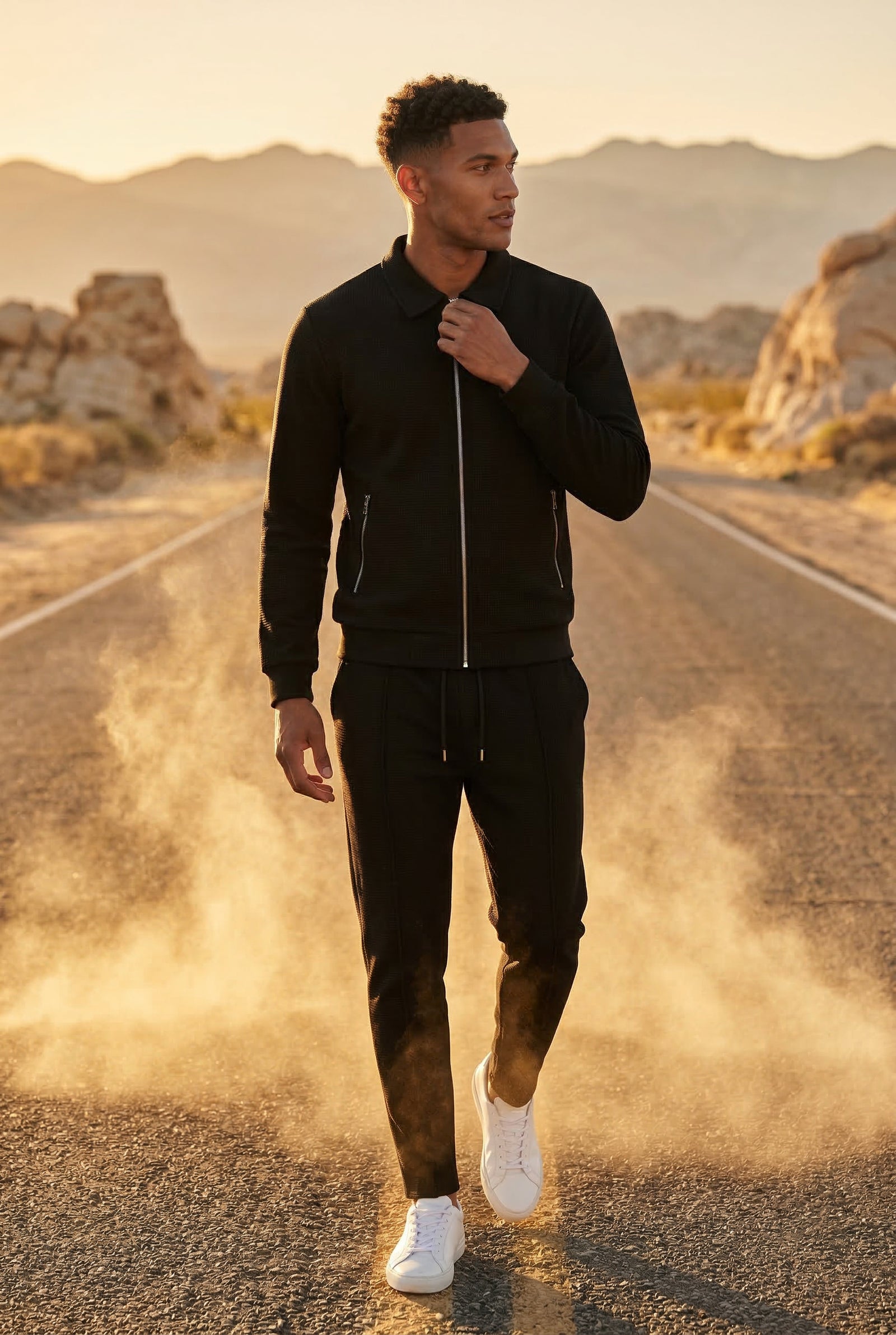 Black Ribbed Bomber Jacket and Jogger Athleisure Set - Casual sets - Photo 6