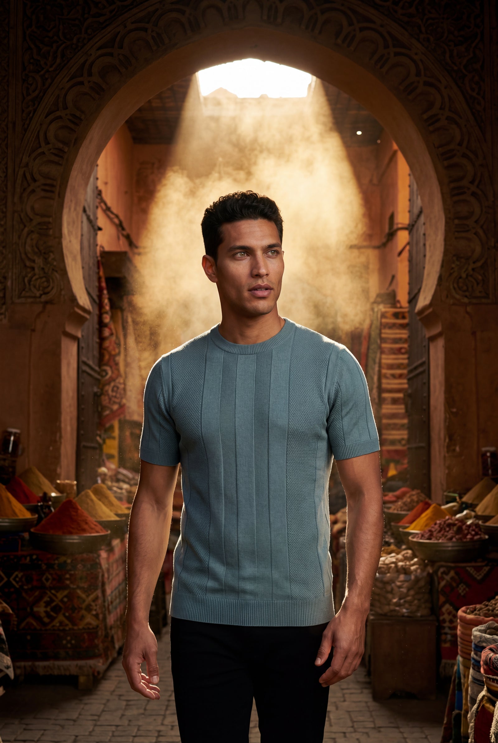 Blue Ribbed Crew Neck Short Sleeve Sweater T-shirt - Short sleeve t-shirt - Photo 10