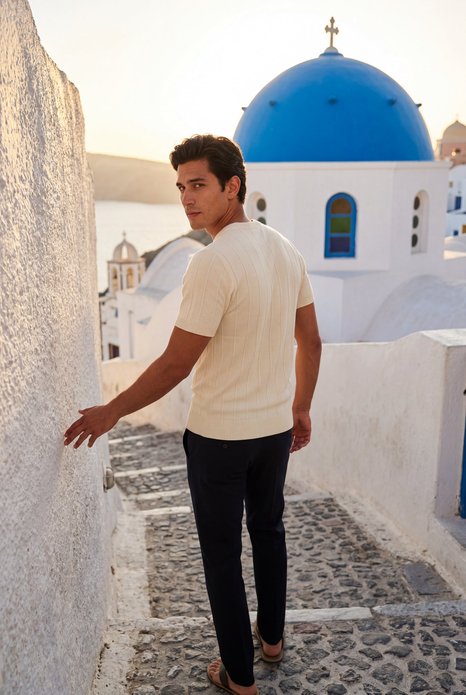 Cream Ribbed Crew Neck Short Sleeve Sweater T-shirt - Short sleeve t-shirt - Photo 9