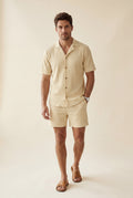 Beige Ribbed Short Sleeve Shirt and Shorts Set - Two-piece outfit - Photo 1