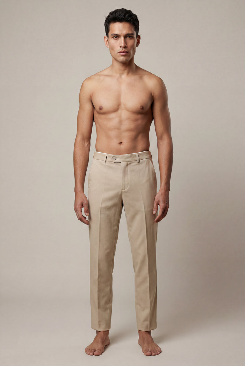 Beige Slim Fit Mid Grey Tailored Trousers with Tapered Leg - Slim fit trousers - Photo 4