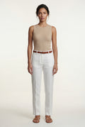 Beige Slim Fit Ribbed Crew Neck Tank Top - Tank tops - Photo 1