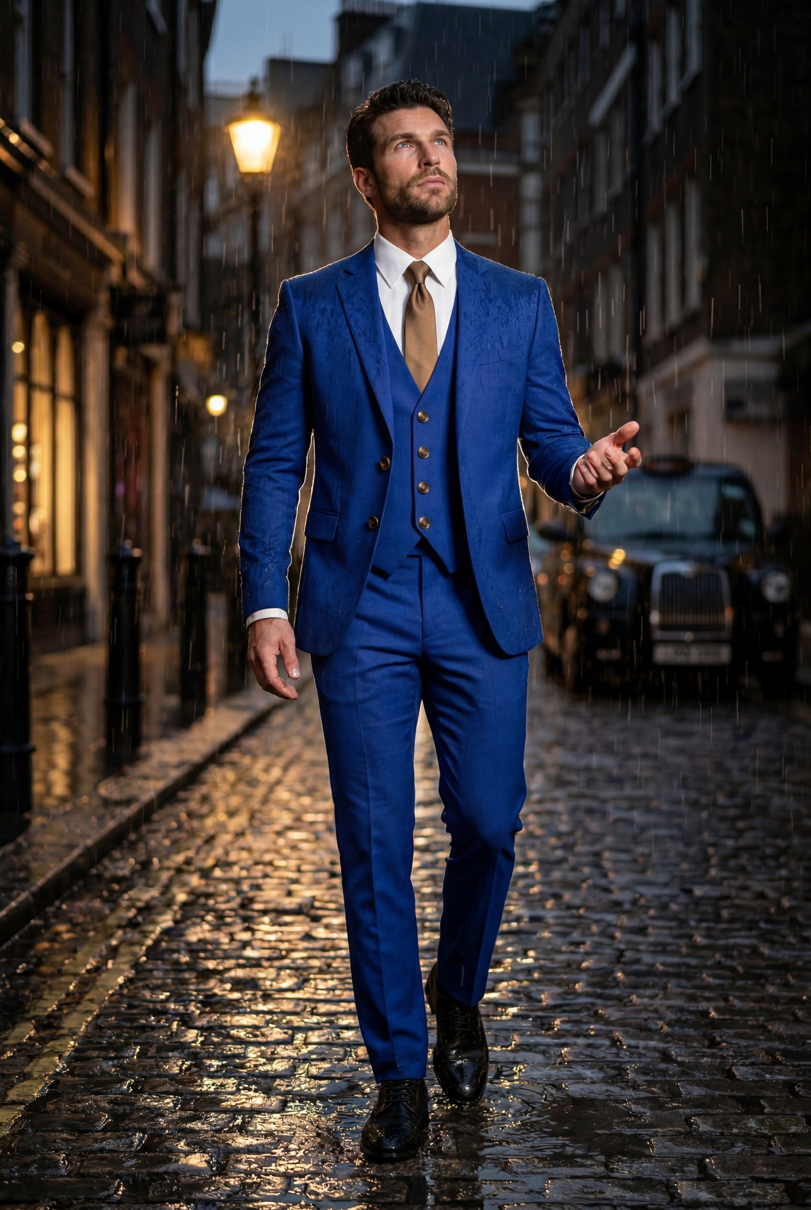 Navy Blue Slim-fit Three-piece Wedding Suit with Notch Lapel Blazer - Photo 12