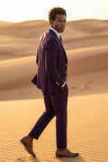 Purple Slim-fit Three-piece Wedding Suit with Notch Lapel Blazer - Photo 13