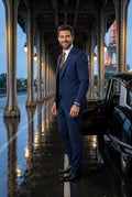 Navy Blue Slim-fit Three-piece Wedding Suit with Notch Lapel Blazer - Photo 14