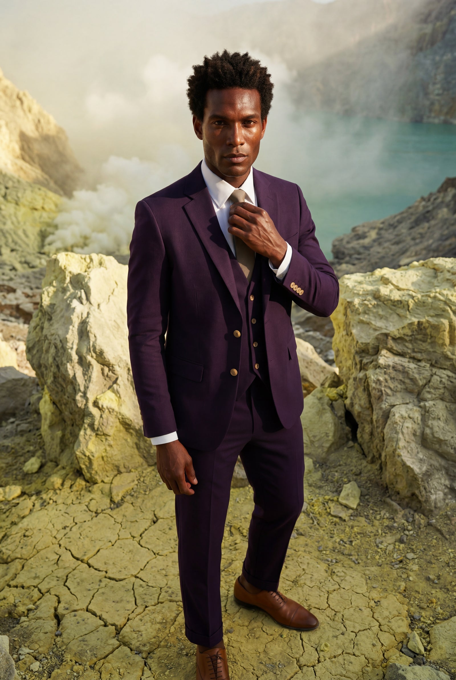 Purple Slim-fit Three-piece Wedding Suit with Notch Lapel Blazer - Photo 16