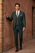 Dark Green Slim-fit Three-piece Wedding Suit with Notch Lapel Blazer - Photo 18