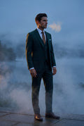 Dark Green Slim-fit Three-piece Wedding Suit with Notch Lapel Blazer - Photo 19