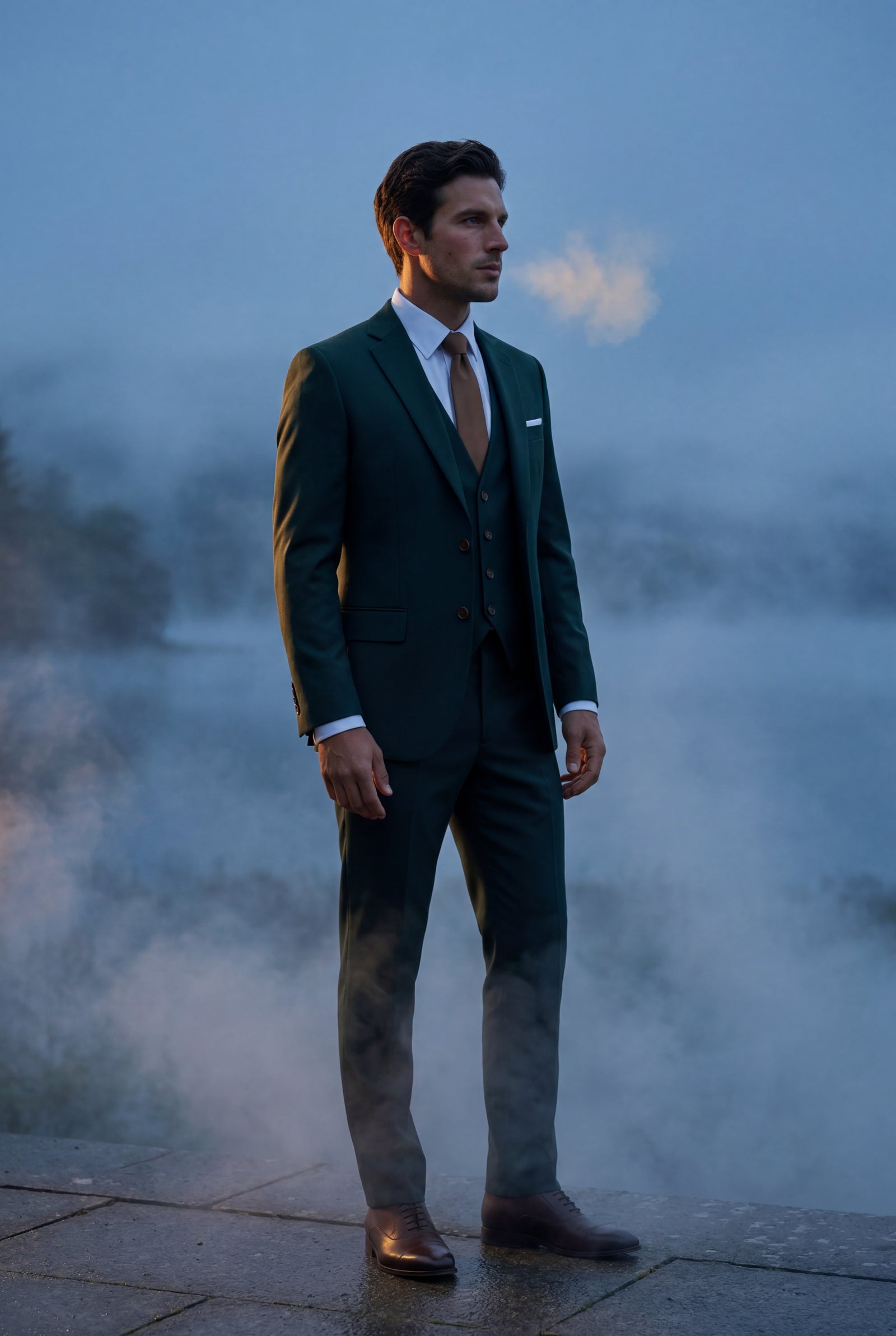 Dark Green Slim-fit Three-piece Wedding Suit with Notch Lapel Blazer - Photo 19