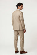 Beige Slim-fit Three-piece Wedding Suit with Notch Lapel Blazer - Photo 2
