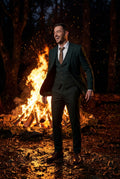 Dark Green Slim-fit Three-piece Wedding Suit with Notch Lapel Blazer - Photo 20