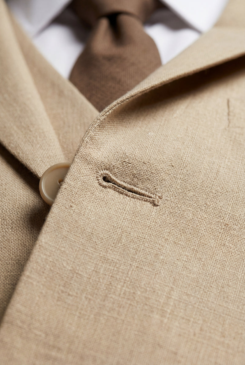 Beige Slim-fit Three-piece Wedding Suit with Notch Lapel Blazer - Photo 3