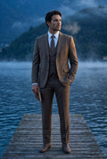 Brown Slim-fit Three-piece Wedding Suit with Notch Lapel Blazer - Photo 6