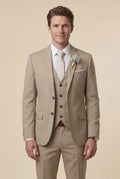 Beige Slim Fit Three Piece Wedding Suit with Vest - Wedding suits - Photo 7