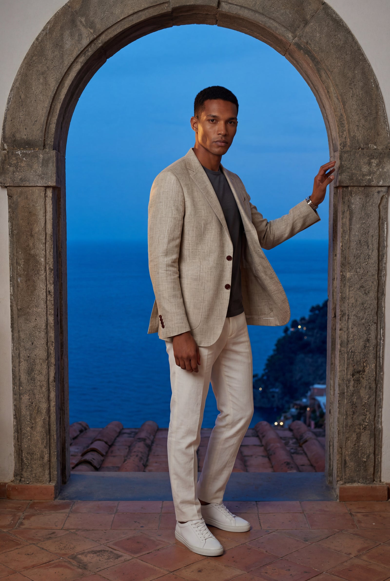 Beige Slim Tailored Two-button Blazer with Notched Lapel - Slim fit blazer - Photo 6