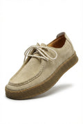 Beige Structured Moc Toe Lace-up Casual Shoes - Photo 1
