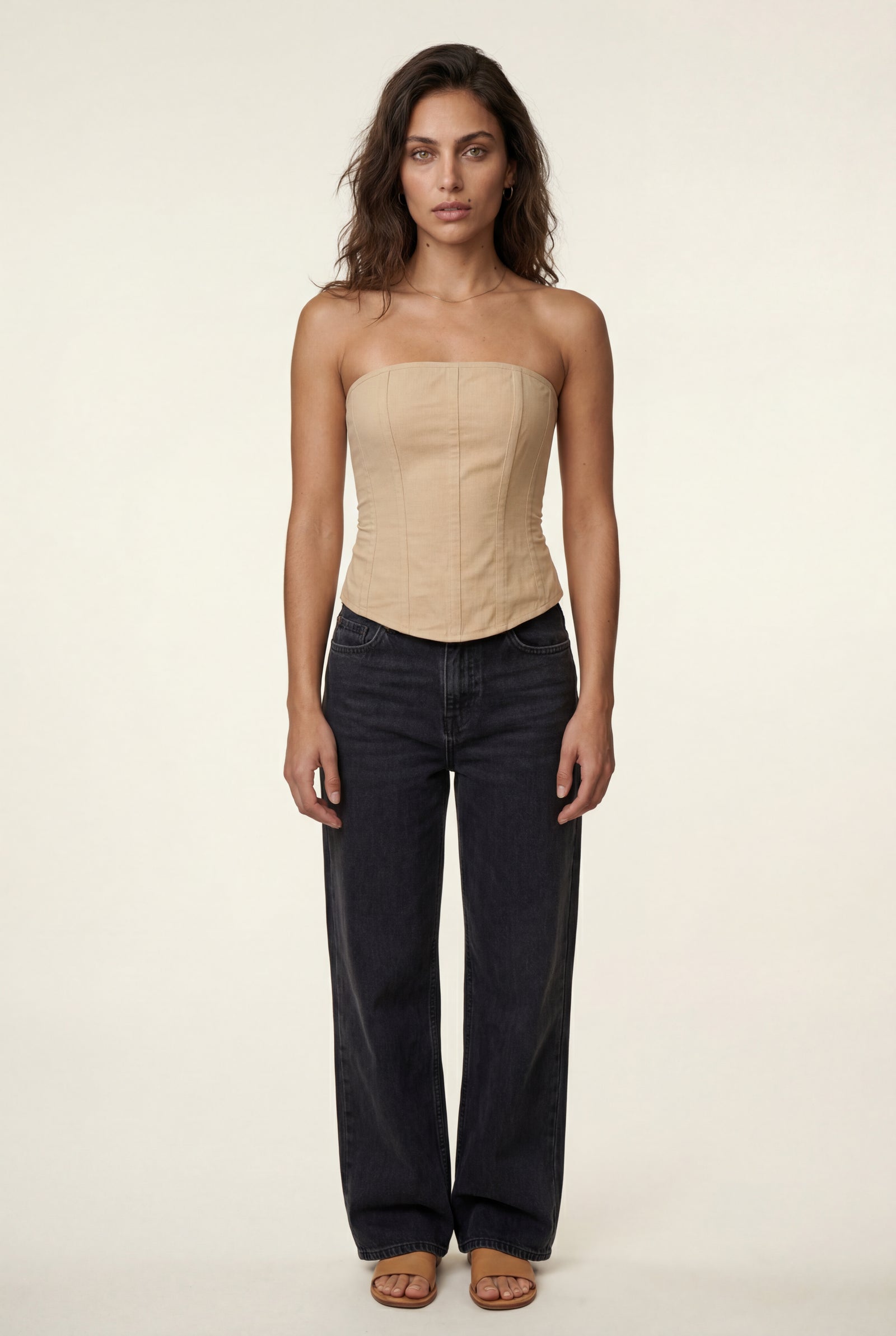 Beige Structured Strapless Boned Corset Top - Strapless tops - Photo 10