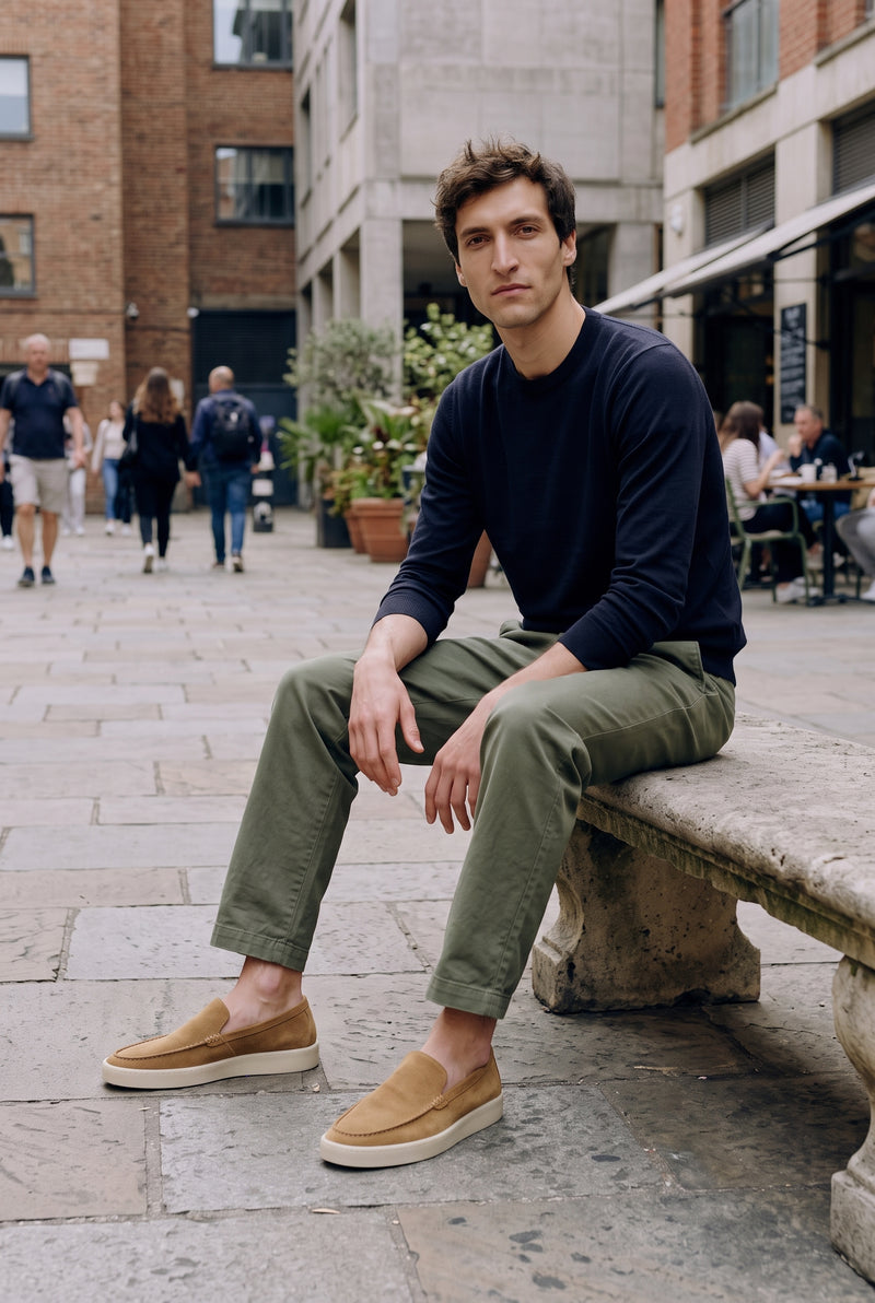 Suede Slip-On Sneaker in Beige — lifestyle