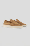 Suede Slip-On Sneaker in Beige — studio front