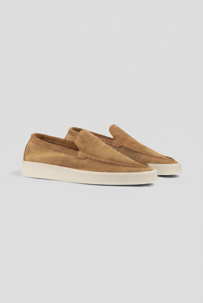 Suede Slip-On Sneaker in Beige — studio front