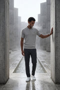 Gray Tailored Ribbed Short Sleeve Polo Shirt - Polo shirts - Photo 12