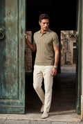 Taupe Tailored Ribbed Short Sleeve Polo Shirt - Polo shirts - Photo 16