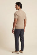 Beige Tailored Ribbed Short Sleeve Polo Shirt - Polo shirts - Photo 3