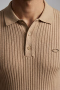 Beige Tailored Ribbed Short Sleeve Polo Shirt - Polo shirts - Photo 7