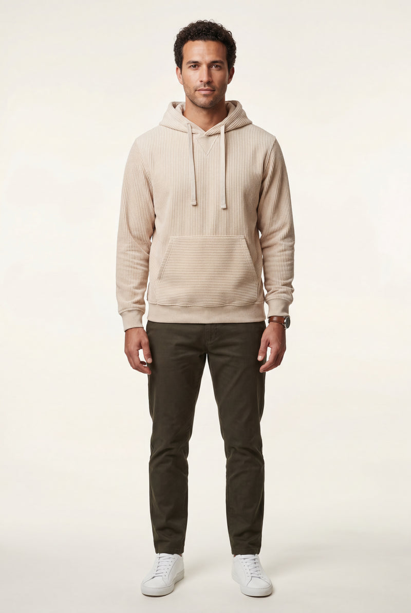 Beige Texture Hooded Pullover Jacket with Kangaroo Pocket - Hooded jackets - Photo 1