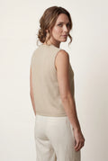 Beige Textured Button-front Gilet Vest with Crew Neckline - Photo 2