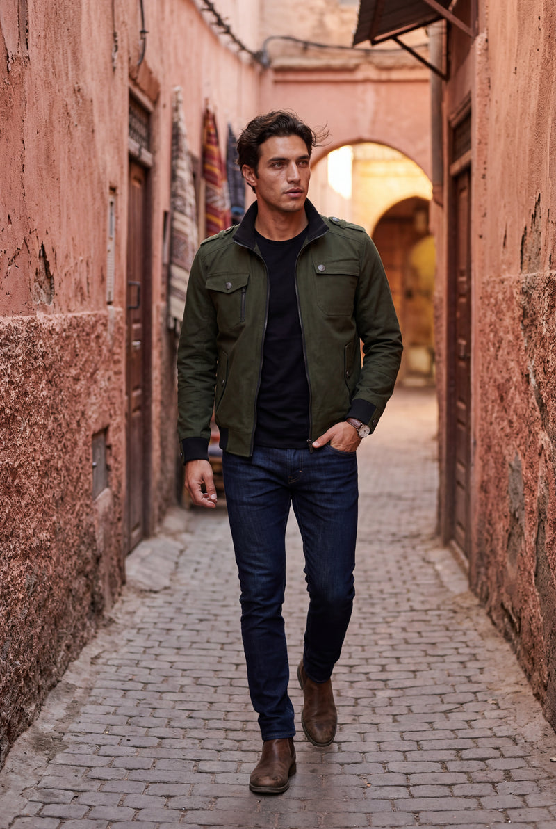 Army Green Utility Zip Pocket Bomber Jacket with Epaulettes - Photo 3