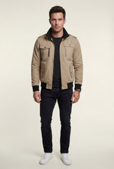 Beige Utility Zip Pocket Bomber Jacket with Epaulettes - Photo 9