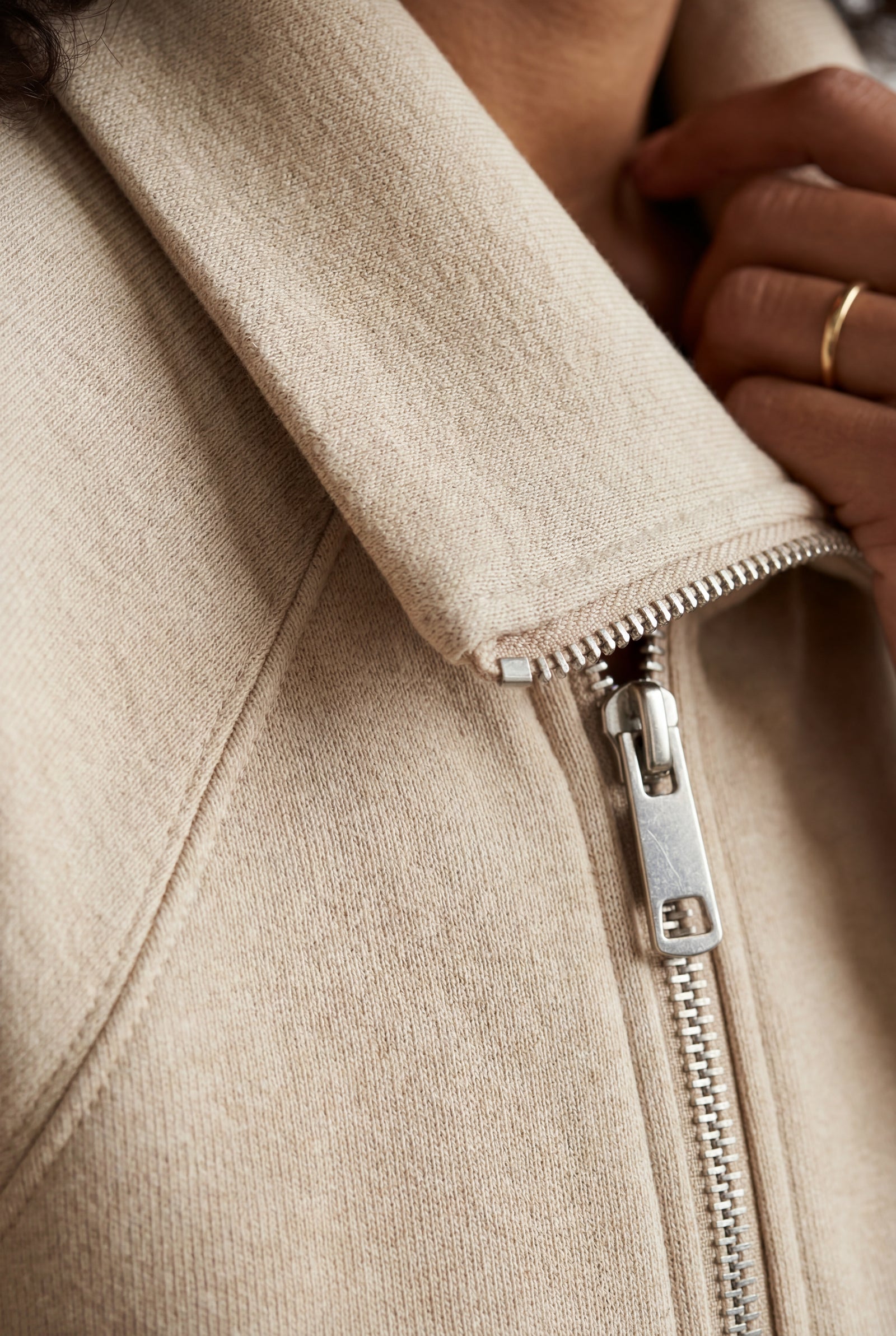 Beige Wide-leg Zip Collar Lounge Set with Relaxed Pullover - Two piece set - Photo 5